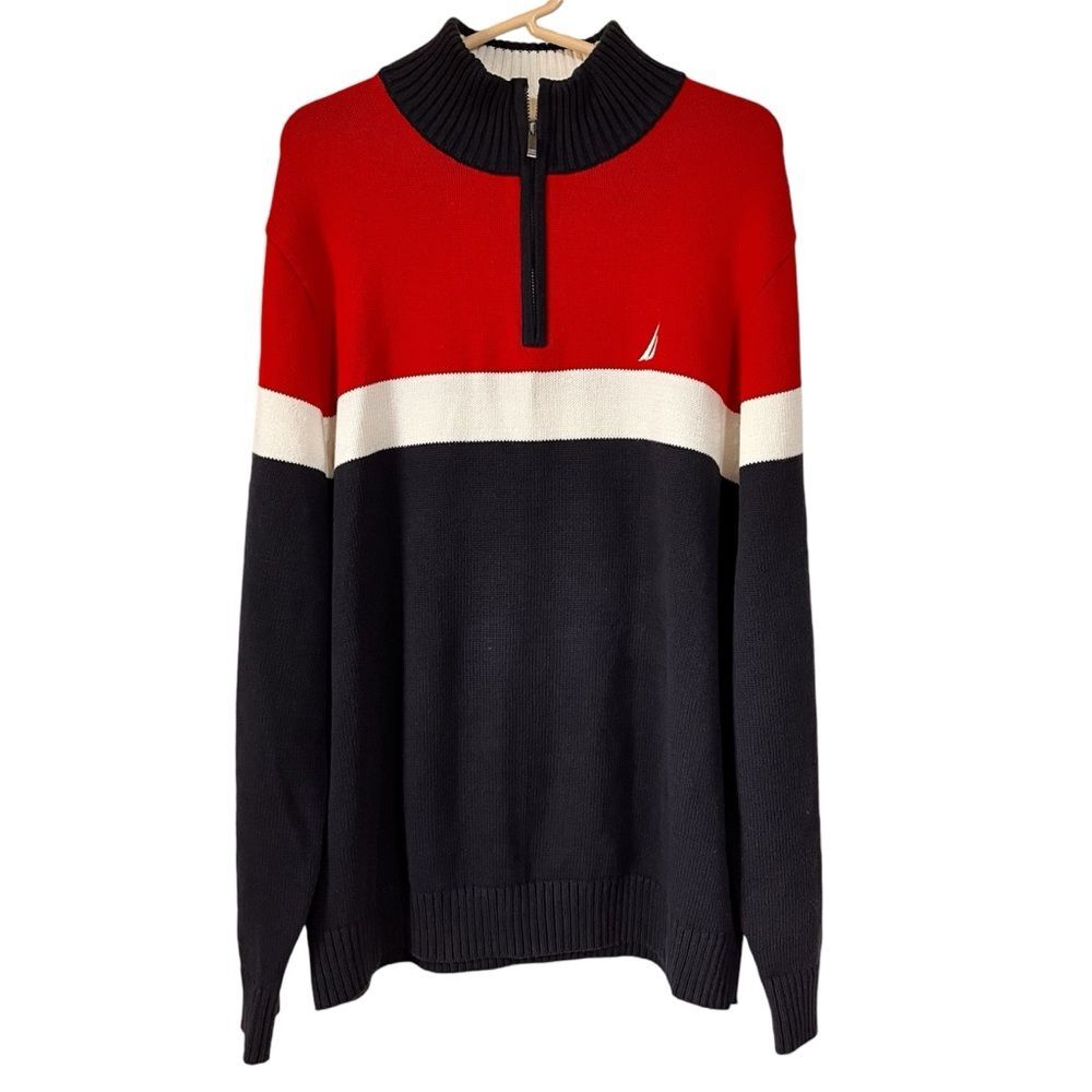 Nautica Colorblock Quarter Zip knit Sweater Large